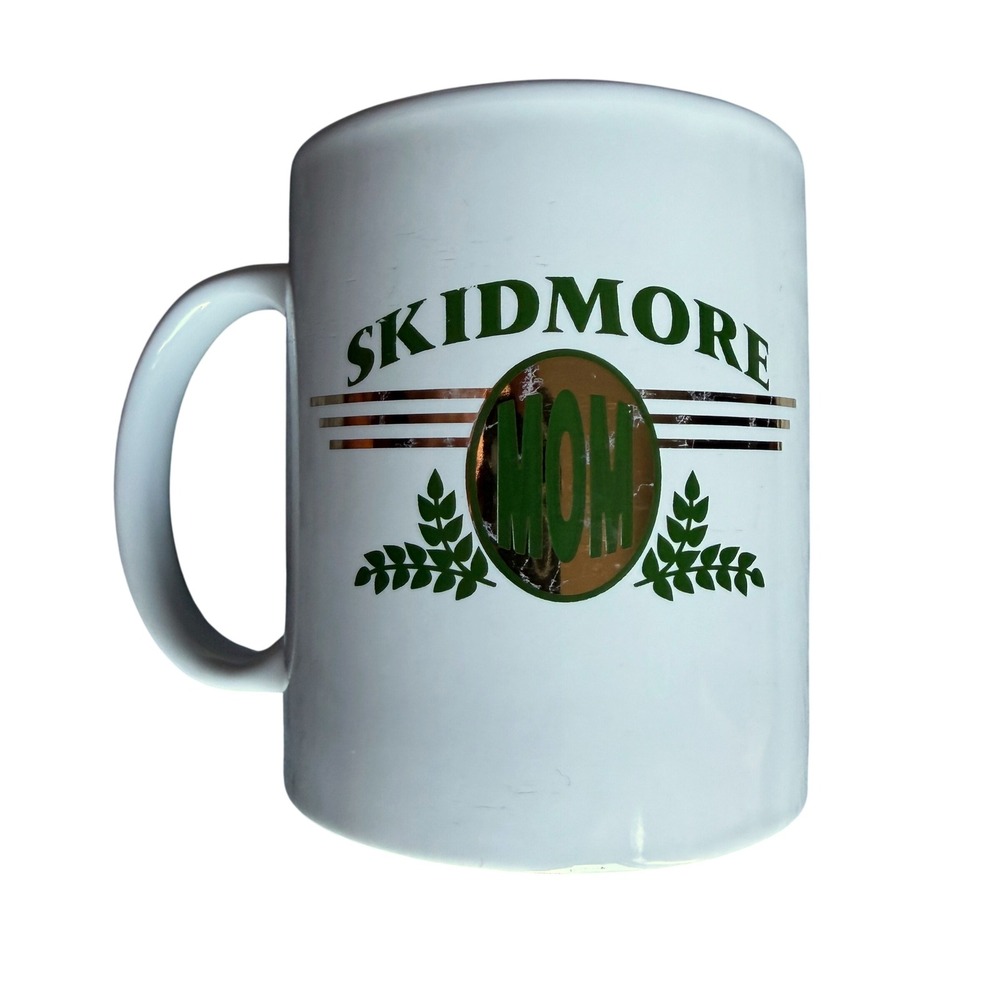Vintage 1995 Skidmore College Mom Ceramic Coffee Mug White Green Gold